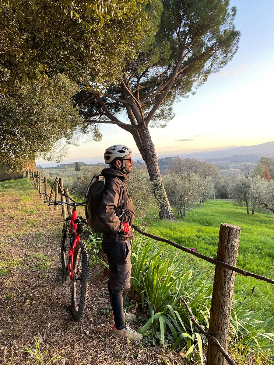 I love to stop during one of my bike rides and admire the Tuscan countryside at sunset